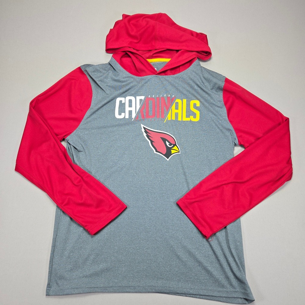 NFL Cardinals Hoodie Pullover Long Sleeve Football Gray Red Men's Size L